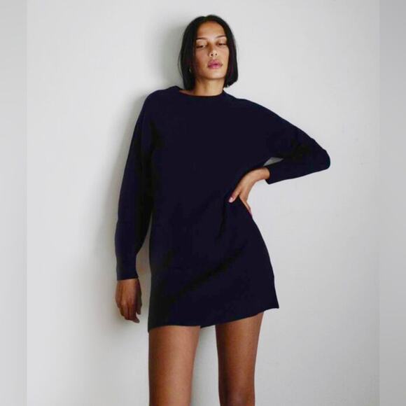 THAKOON Long Sleeve Wool Sweater Dress Mini Midnight Navy Blue Crew Medium NEW - Picture 6 of 13